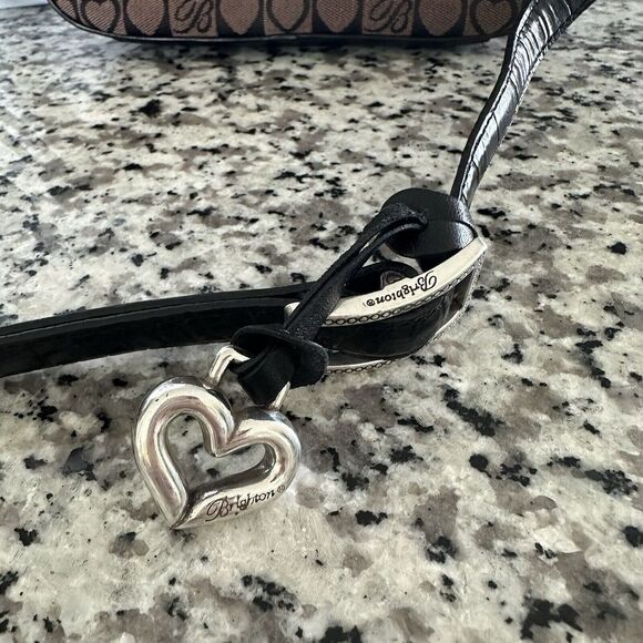 Brighton Crossbody‎ Womens Heart Canvas Leather Crossbody Brown Black - Picture 3 of 16